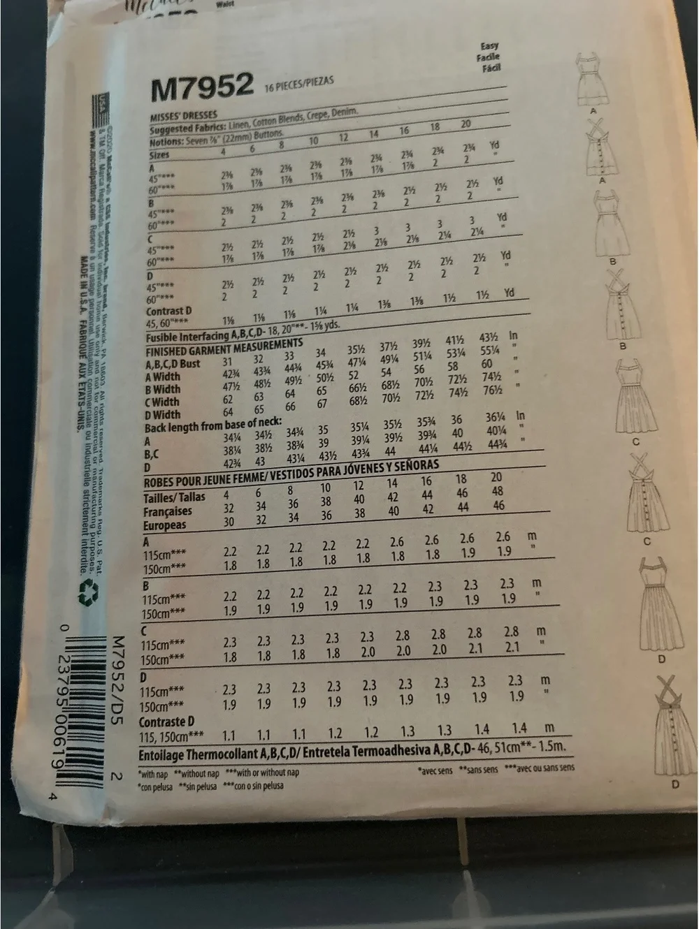 McCall's M7952 Misses' Dress Sewing Pattern - Sizes 6 to 20